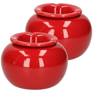 Terras asbak/stormasbak - 2x - rond - keramiek - 16 x 11 cm - rood - Buiten asbakken