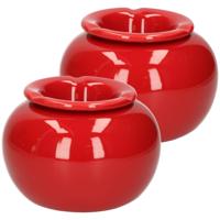 Terras asbak/stormasbak - 2x - rond - keramiek - 16 x 11 cm - rood - Buiten asbakken