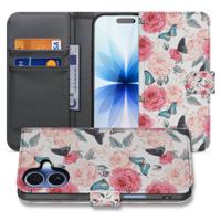 Apple iPhone 17 | Bookcase | Hoesje Roze Butterfly Roses Met Pasjes