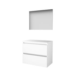 Basic-Line Basic 46 badkamermeubelset - 80x46cm - greeploos - 2 lades - wastafelblad - Spiegel - MDF lak Ice White 1813444