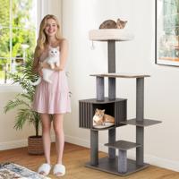 152 cm Kattenboom met Meerdere Niveaus voor Binnenkatten Kattentoren met Zachte Zitplaats Verwijderbare Matten Krabpalen