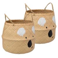 Speelgoed Opbergmand - 2x - Koala - met handgreep - riet - opvouwbaar - 35 x 35 x 38 cm