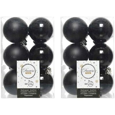 Decoris kerstballen - 24x st - zwart - 6 cm - kunststof - mat/glans - kerstversiering