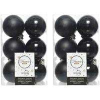 Decoris kerstballen - 24x st - zwart - 6 cm - kunststof - mat/glans - kerstversiering
