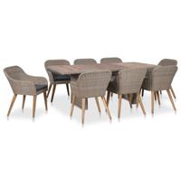9-delige Tuinset met kussens poly rattan zwart