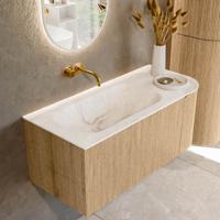 Badmeubel Mondiaz Kurve-Dlux | 105 cm | Meubelkleur Oak | Wastafelkleur Frappe | Solid surface | Links spoelbak | Zonder kraangat(en) Badmeubel Mondiaz Kurve-Dlux | 105 cm | Meubelkleur Oak | Wastafelkleur Frappe | Solid surface | Links spoelbak | Zonder kraangat(en)