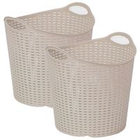 Gevlochten wasmand/opbergmand - 2x - flexibel - beige - 27 liter - rond - kunststof