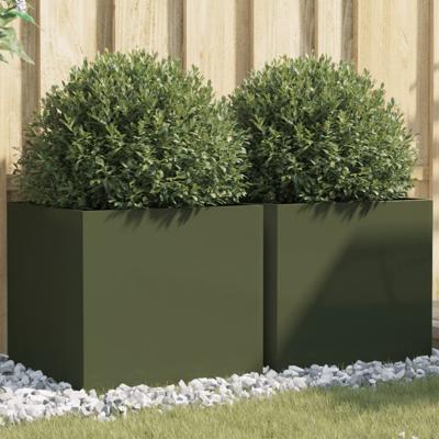 VidaXL Plantenbakken 2 st 49x47x46 cm staal olijfgroen