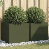 VidaXL Plantenbakken 2 st 49x47x46 cm staal olijfgroen