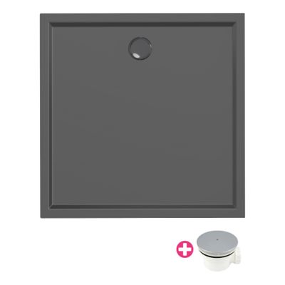 Douchevloer Xenz Mariana Plus | 80x80 cm | Incl.Afvoersifon-Chroom | Acryl | Vierkant | Zwart mat