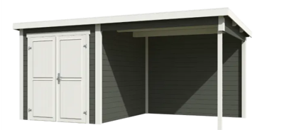 Blokhut met overkapping Lars 500x250 Green Grey-Wit - Outdoor life