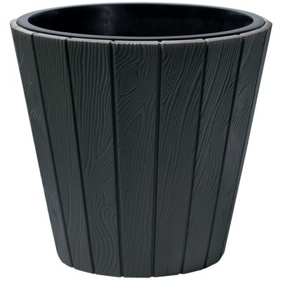 Plantenpot/bloempot Wood Style - buiten/binnen - kunststof - antraciet - D30 x H28 cm