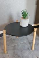 Bijzettafel rond MDF met bamboe poten salontafel voor slaapkamer woonkamer kantoor zwart 40 cm - thumbnail