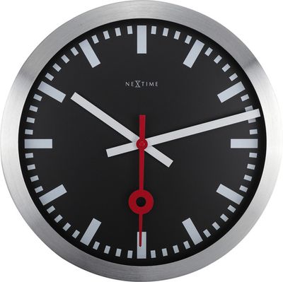 NeXtime NE-3999STZW Wandklok Dia. 35 Cm, Geborsteld Aluminium, &apos;Station&apos;