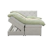 Leen Bakker - Boxspring Met Opbergruimte Liv Geruit - Ecru - 180x200 Cm - Stof - Crème