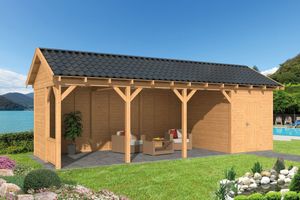 Lariks/Douglas Overkapping Hamar L type 10 blank 903x395 cm- Zadeldak- Onbehandeld lariks Douglas hout- Tuindeco