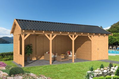 Tuindeco Hamar L Overkapping type 10 903x395 cm Lariks/Douglashout blank- Zadeldak- Onbehandeld lariks Douglas hout- Tuindeco