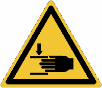Het handbeklemming waarschuwingspictogram  - 100 mm breed - Kunststof bord