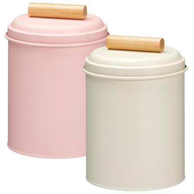 Voorraadpotten set - 2x - koekjes bewaarblik - 14 x 20 cm - metaal - roze / wit Voorraadpotten set - 2x - koekjes bewaarblik - 14 x 20 cm - metaal - roze / wit