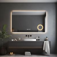 Badkamerspiegel met LED Verlichting en Verwarming 80x60cm - Afimera Primar - Randloos - Wandspiegel Rechthoek - Touch Bediening - Dimbaar - Aanpasbare Lichtkleur - Make-up Spiegel Geïntegreerd - Digitale Tijdweergave