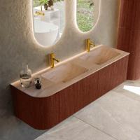 Badmeubel Mondiaz Kurve-Dlux | 155 cm | Meubelkleur Ruby | Wastafelkleur Saba | Solid surface | Dubbel / Rechts spoelbak | 2 kraangaten