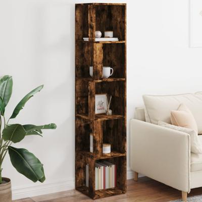 Hoekkast 33x33x164,5 cm bewerkt hout gerookt eikenkleurig