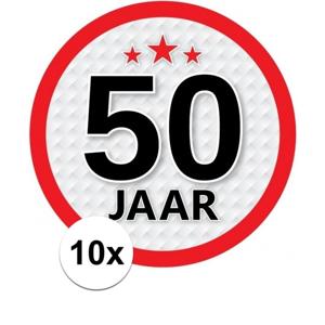 10x 50 jaar leeftijd sticker - rond - dia 15 cm - 50 jaar verjaardag/jubileum/leeftijd versiering