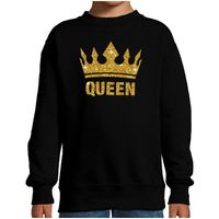 Zwarte Queen gouden glitter kroon sweater kinderen - thumbnail