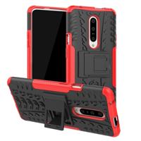 Band textuur TPU + PC schokbestendig telefoon geval voor OnePlus 7 met houder (rood)