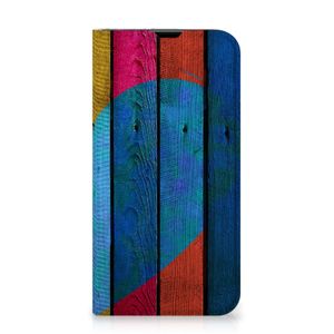 iPhone 13 Pro Book Wallet Case Wood Heart - Cadeau voor je Vriend