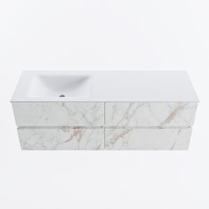 MONDIAZ VICA 140cm badmeubel onderkast Carrara 4 lades. Wastafel CLOUD links zonder kraangat, kleur Talc.