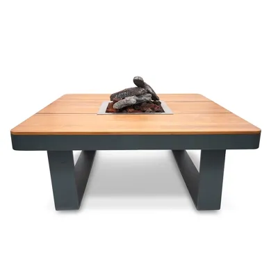 Horizon 95 Rokerig Antraciet Gashaard Tafel door Happy Cocooning - 95cm Vierkante Buitentafel met Acaciahouten Blad