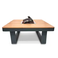 Horizon 95 Rokerig Antraciet Gashaard Tafel door Happy Cocooning - 95cm Vierkante Buitentafel met Acaciahouten Blad