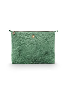 Pip Studio Pip Cosmetic Flat Pouch Large Velvet Quilted Green 30x22x1cm