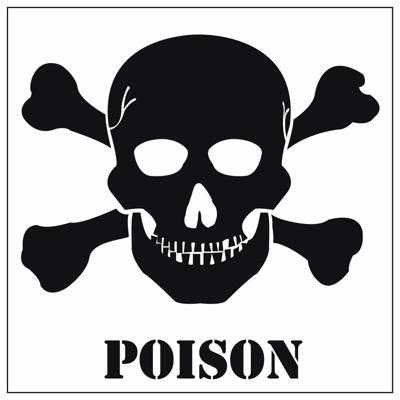 Gif - Poison - waarschuwing gevaren sticker - wit - 10 x 10 cm - Halloween en horror thema
