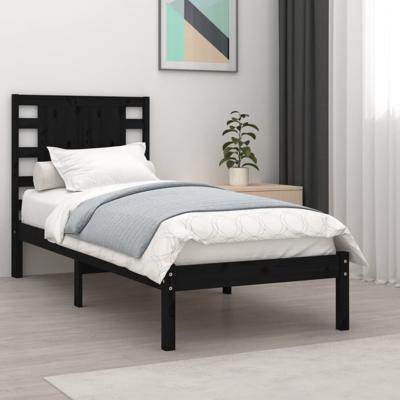 Bedframe massief grenenhout zwart 100x200 cm