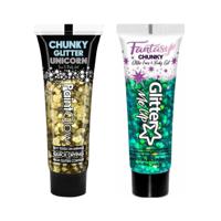 Paintglow Chunky Glittergel voor lichaam en gezicht - 2 tubes - goud en zeemeermin groen - 12 ml - thumbnail