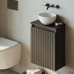 Fontana Bano toiletmeubel ribbelfront mat zwart 40x22cm met glans witte waskom