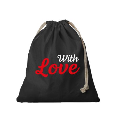 1x Canvas cadeautasje With Love zwart met koord 25 x 30 cm