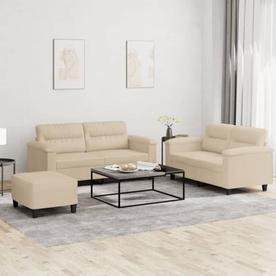 3-delige Loungeset met kussens microvezelstof crèmekleurig