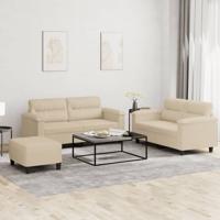 3-delige Loungeset met kussens microvezelstof crèmekleurig