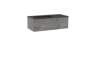 Storke Edge zwevend badmeubel 110 x 52 cm beton donkergrijs met Scuro asymmetrisch linkse wastafel in kwarts mat zwart