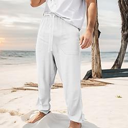 Voor heren Broek Zomerbroek Strandbroeken Zak Trekkoord Elastische taille Effen Comfort Ademend Dagelijks Feestdagen Vakantie 100% katoen Hawaii Boho Zwart Wit Lightinthebox