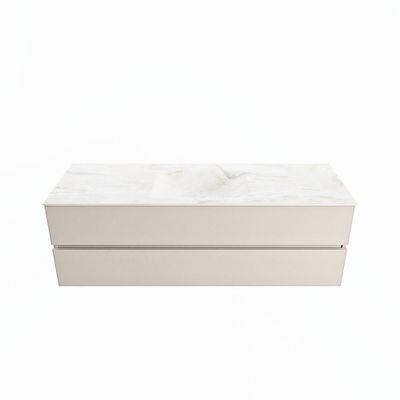 MONDIAZ VICA-DLUX 150cm badmeubel onderkast Linen 2 lades. Inbouw wastafel CLOUD midden zonder kraangat, kleur Ostra.