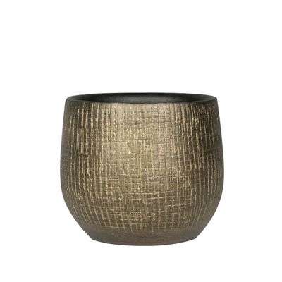 Plantenpot/bloempot in een strakke Modern design look - metal goud - Dia 18 cm en Hoogte 16 cm