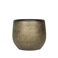 Plantenpot/bloempot in een strakke Modern design look - metal goud - Dia 18 cm en Hoogte 16 cm