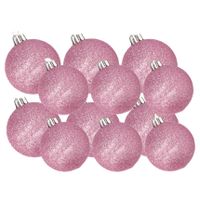 Kerstversiering set glitter kerstballen roze 6 - 8 cm - pakket van 30x stuks - thumbnail