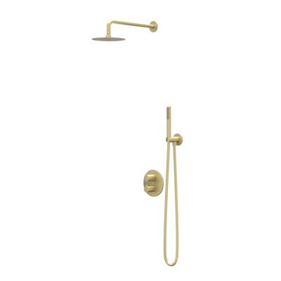 IVY Pact Regendoucheset - inbouw - 2-weg stop-omstel - 40cm wandarm - 30cm medium hoofddouche rond - glijstang met uitlaat - 150cm doucheslang - staafmodel handdouche - Geborsteld mat goud PVD CSP2MPAFAB
