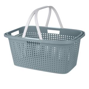 Wasmand met hengsel - 38 liter - 60 cm - groen/wit - Draagwasmanden - Wasgoedmand