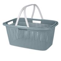 Wasmand met hengsel - 38 liter - 60 cm - groen/wit - Draagwasmanden - Wasgoedmand